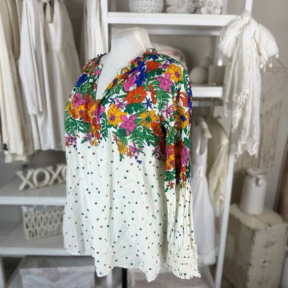 Talbots Plus sz. 3X white and floral blouse, sunny, summer, work, career #3753 - Picture 5 of 8